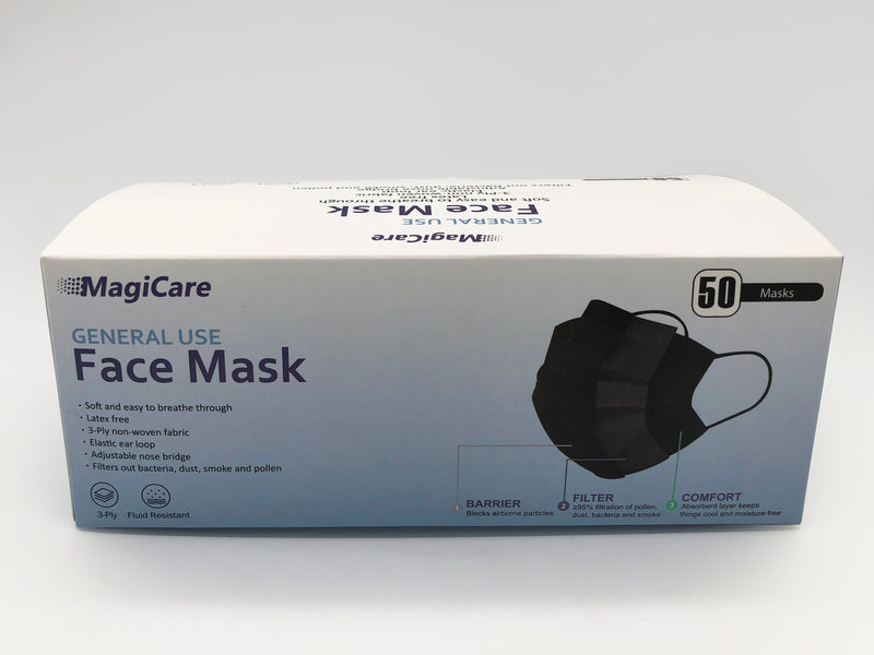 MagiCare 3-Ply ASTM Level 1 Non-Medical Face Masks (Black), 2000/Case