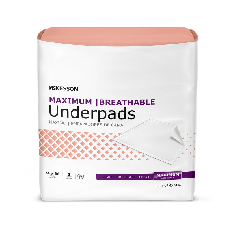 McKesson Ultimate Breathable Underpads, Maximum Protection, 24" x 36"