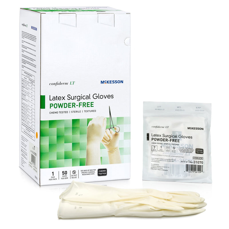 McKesson Confiderm® LT Powder-Free Latex Standard Cuff Length Sterile Textured Chemo Tested Surgical Gloves, Ivory White 1206985 / 1206986 / 1206987 / 1206988 / 1206989 / 1206990 / 1206991