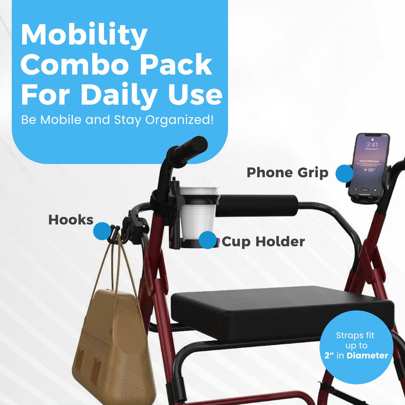 Easy To Use Products Mobility Aid Combo Pack, Cup Holder, Phone Grip, Bag Hooks 1228769