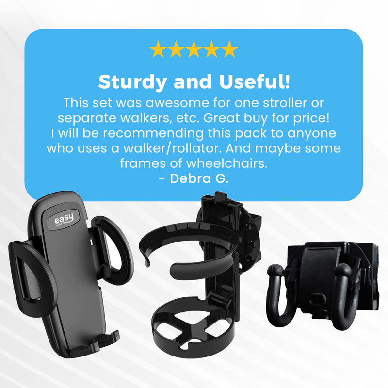 Easy To Use Products Mobility Aid Combo Pack, Cup Holder, Phone Grip, Bag Hooks 1228769