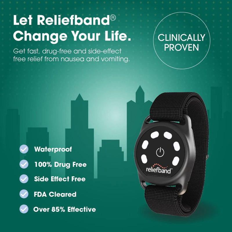 Reliefband Sport Nausea Relief Wrist Band - Waterproof with Long-Lasting Rechargeable Battery, Black 1238419