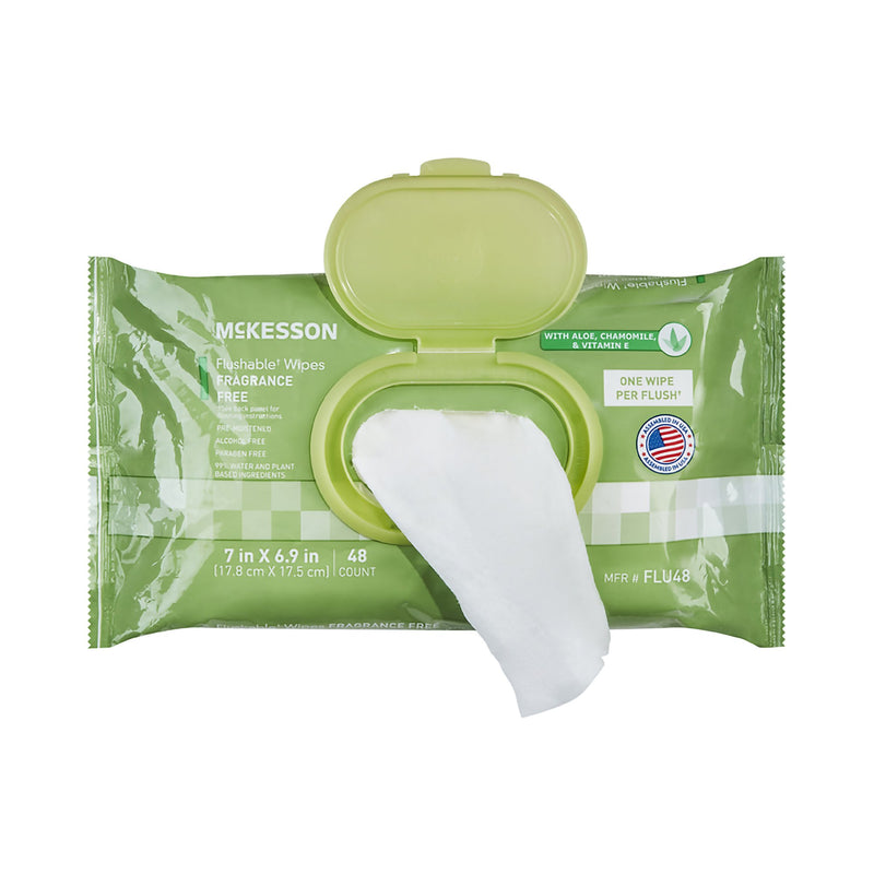 McKesson Unscented Flushable Personal Wipe, Unscented, Soft Pack, 48 Count 1241749