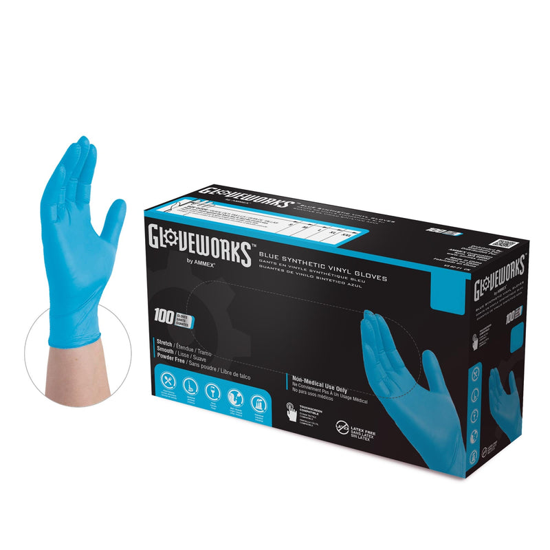 Gloveworks Synthetic Blue Vinyl PF Ind Gloves