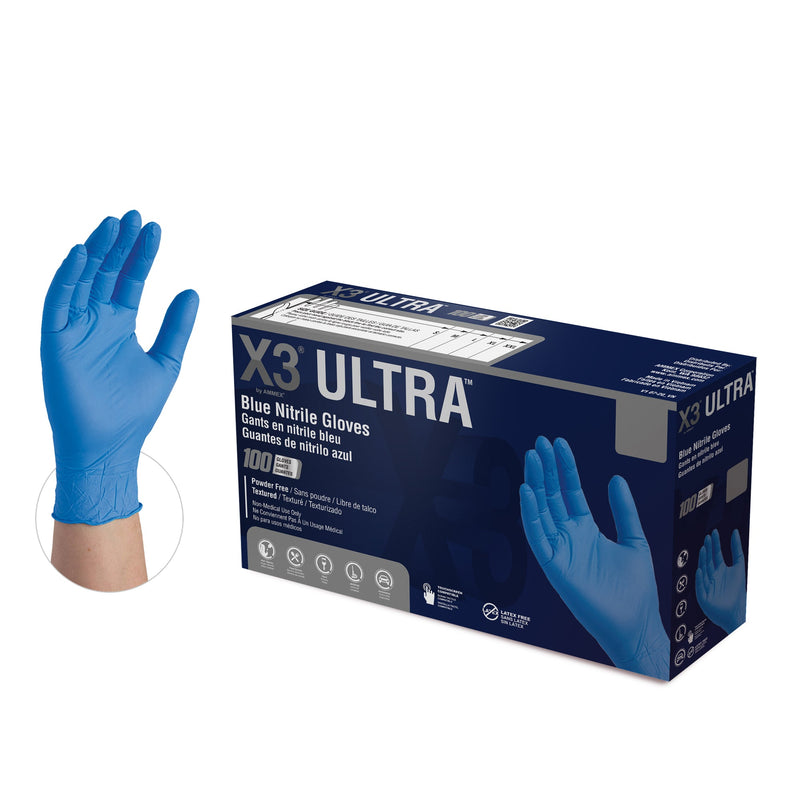 X3 Ultra Blue Nitrile Powder Free Disposable Gloves