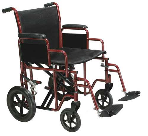 Transport Wheelchair Bariatric 22  Wide Red