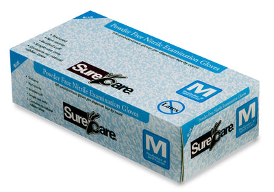 SureCare Premium Powder Free Blue Nitrile Disposable Exam Gloves