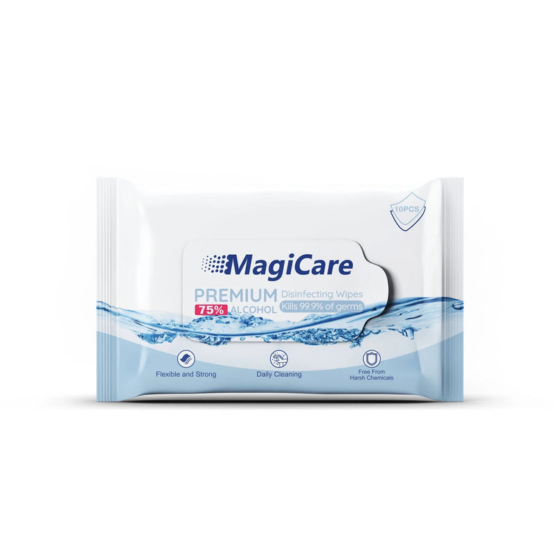 MagiCare 75% Alcohol Premium Disinfecting Wipe Packs 10-Count, 100/Case