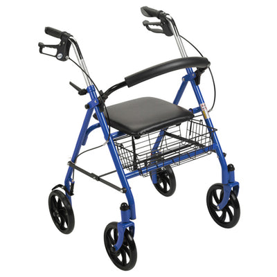 4 Wheel Steel Rollator w/8  Casters & Basket- Loop-Blue