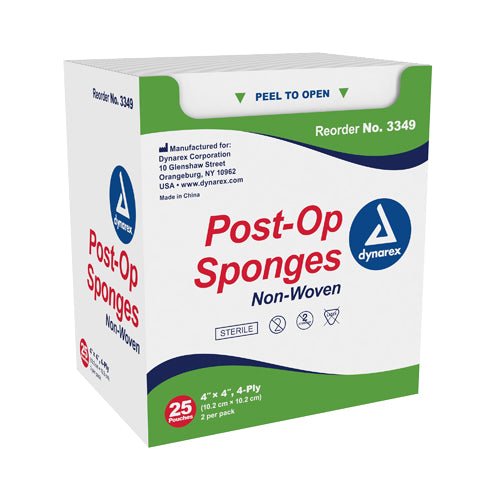 Post-Op Sponges Sterile 4  x 4   8 ply  25-2/pk