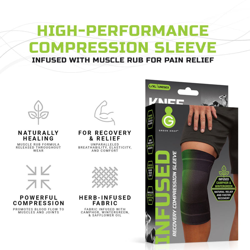 Green Drop Unisex Knee Compression Sleeve Infused Injury Support 1215706