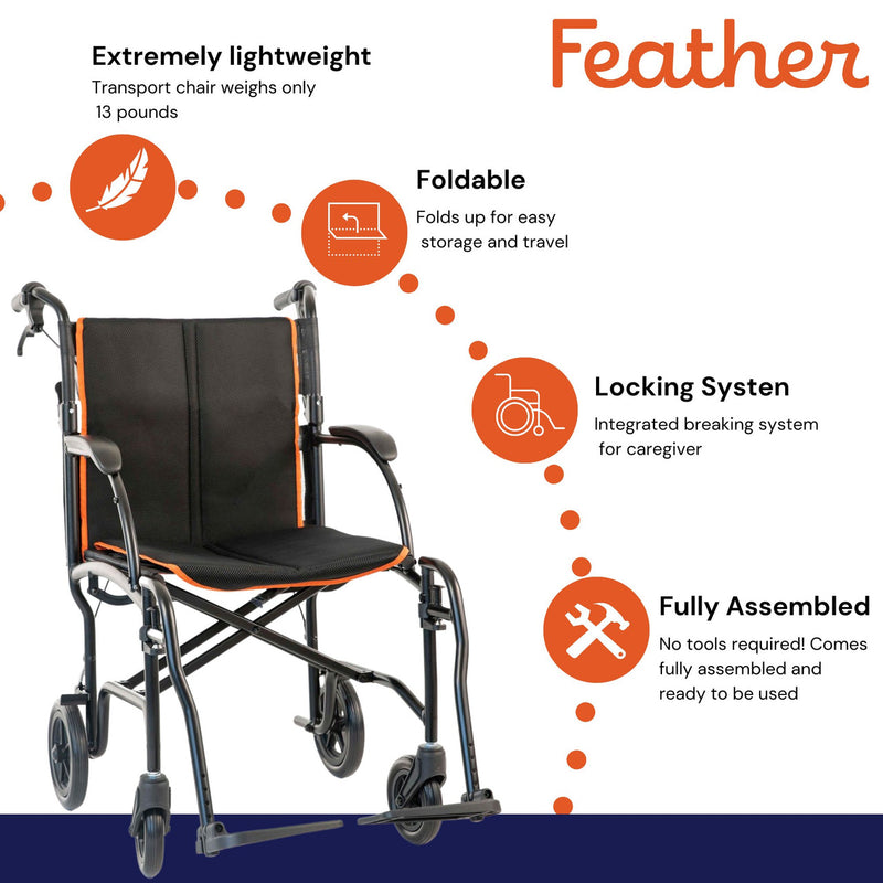 Feather™ Mobility Aluminum Transport Chair with Brakes 1224571