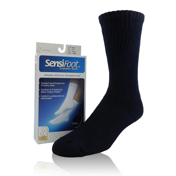 JOBST SensiFoot Diabetic Sock, Compression Crew Sock, Closed Toe, Large, Black 786948 PR