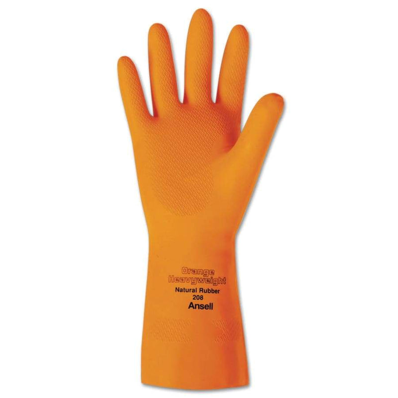 Heavyweight Natural Rubber Latex Gloves, Size 10, Citrus Orange