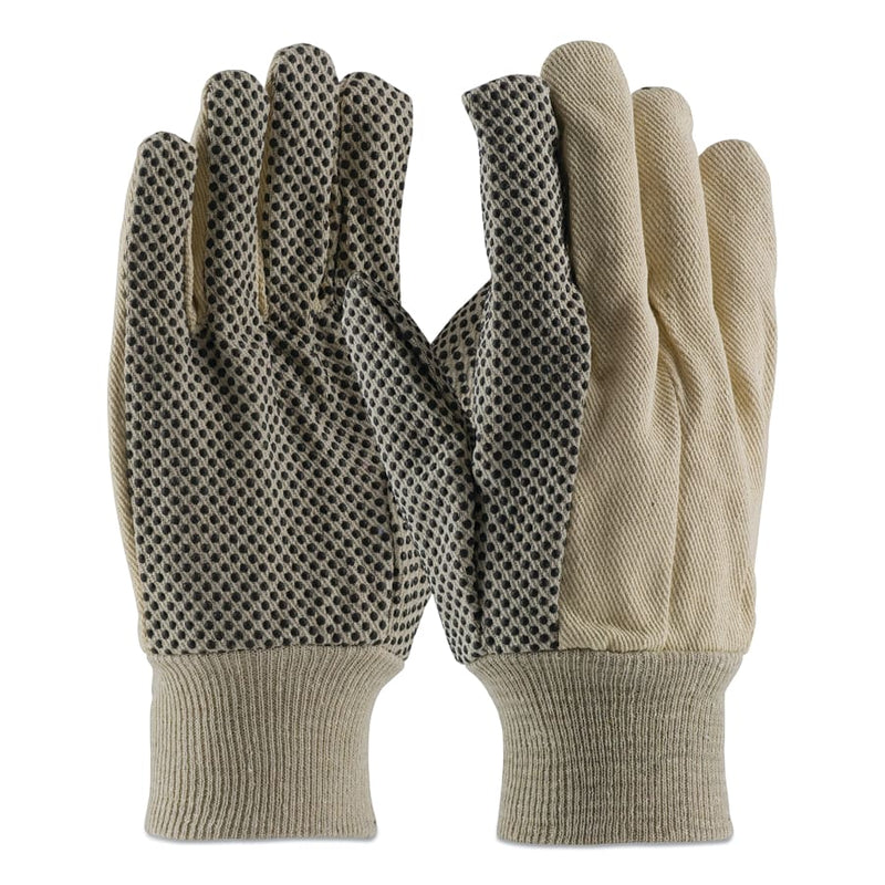 Premium Grade Canvas Dotted Gloves, 10 Oz, Mens, White/Black