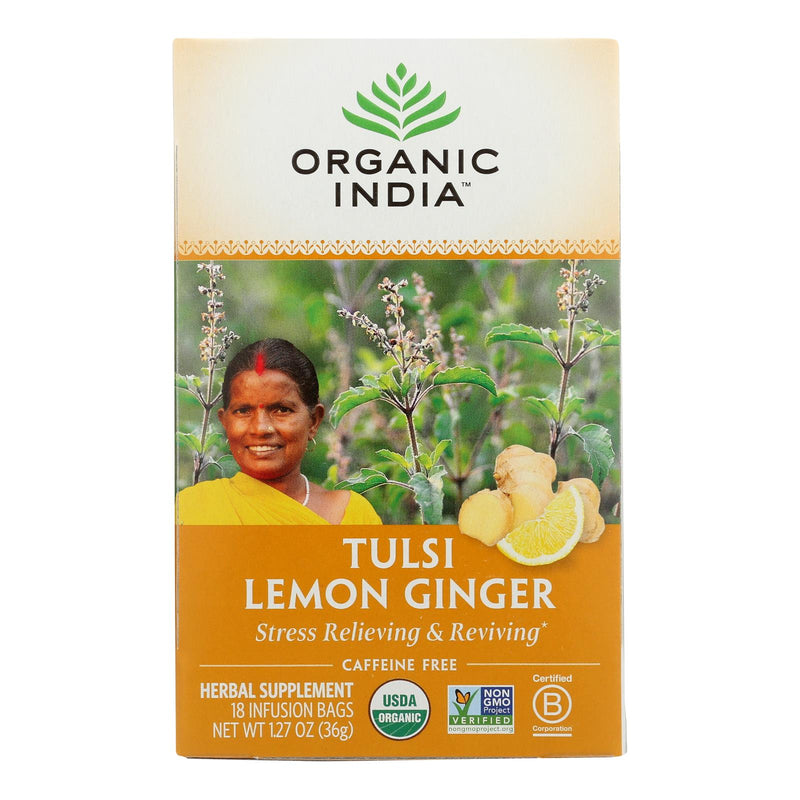 Organic India Tulsi Tea Lemon Ginger - 18 Tea Bags - Case Of 6