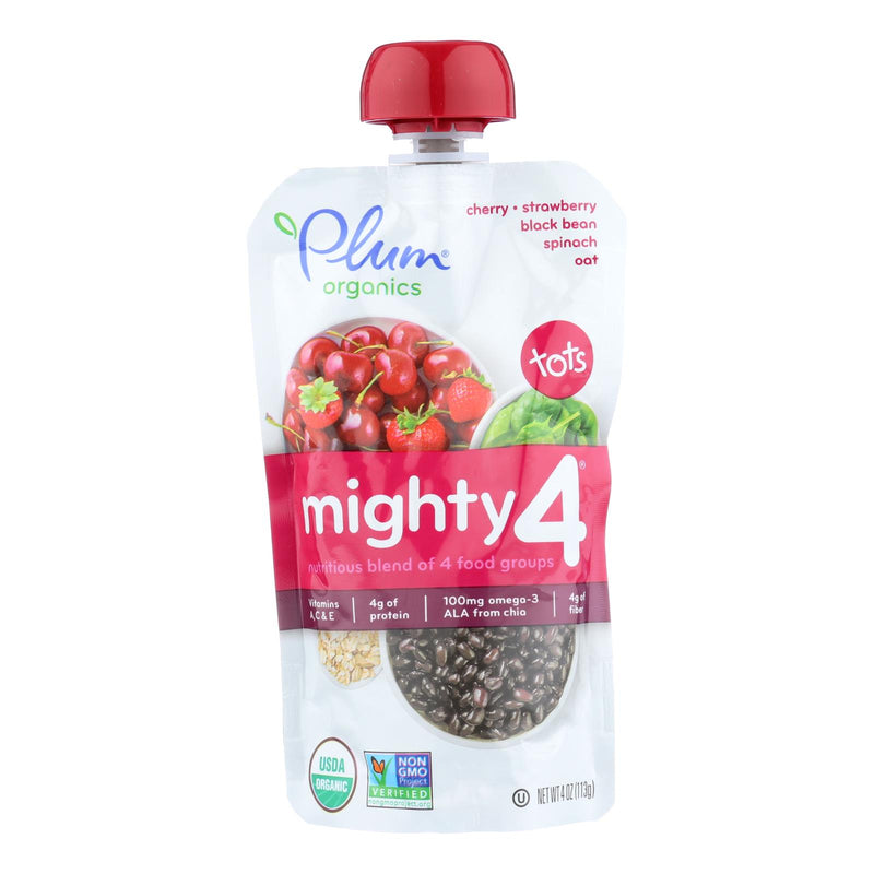 Plum Organics Mighty 4 Blends Tots - Cherry Strawberry Black Bean Spinach And Oat - Case Of 6 - 4 Oz.