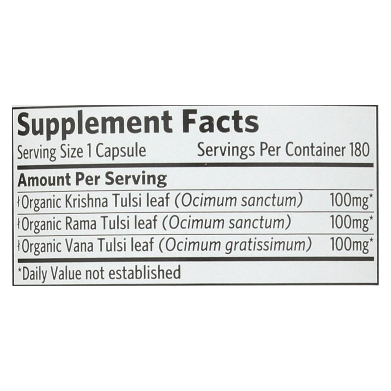 Organic India Holy Basil Supplement - Tulsi - 180 Vege Capsules