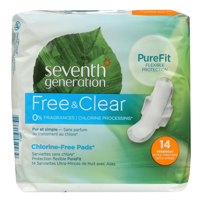 Seventh Generation - Free And Clear Pads - Overnight - Case Of 6 - 14 Count