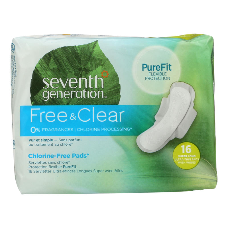 Seventh Generation - Free And Clear Pads - Super Long - Case Of 6 - 16 Count