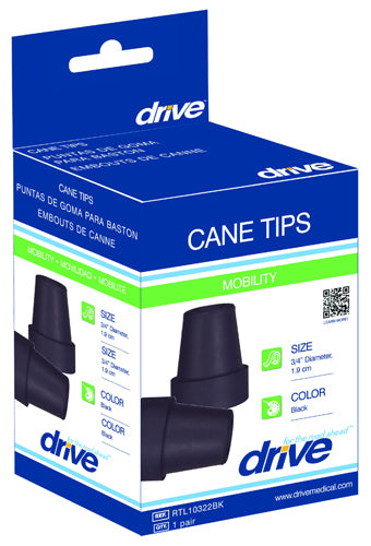 Cane Tips In Retail Box - Fits 3/4  Shaft  Pk/2  Black