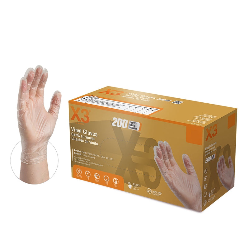 AMMEX GPX3D Clear Vinyl Industrial Latex Free Disposable Gloves