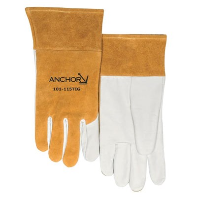 TIG Split Cowhide/Goatskin Palm Welding Gloves, Large, Buck Tan/White
