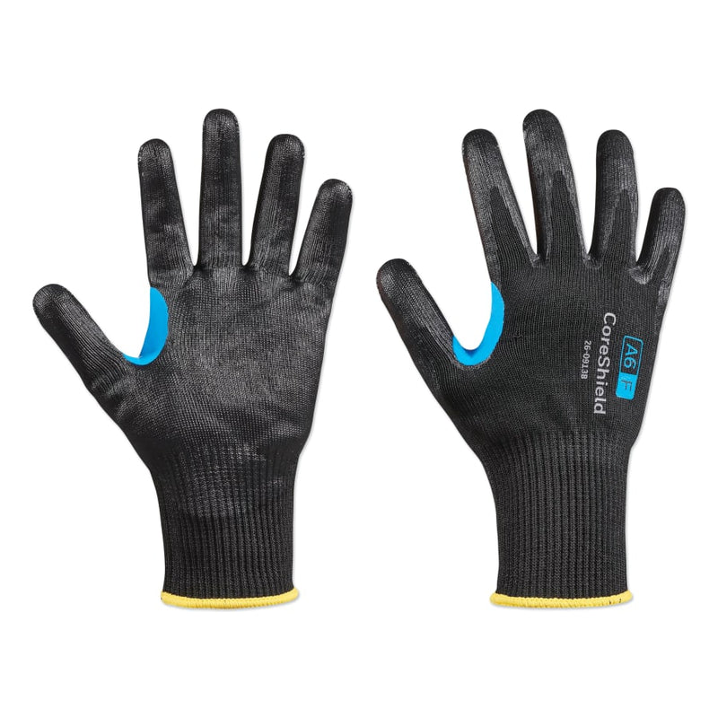 Coreshield™ A6/F Coated Cut Resistant Gloves, 8/M, HPPE/ALLOY/BASALT, Smooth Nitrile, 13 Ga, Black
