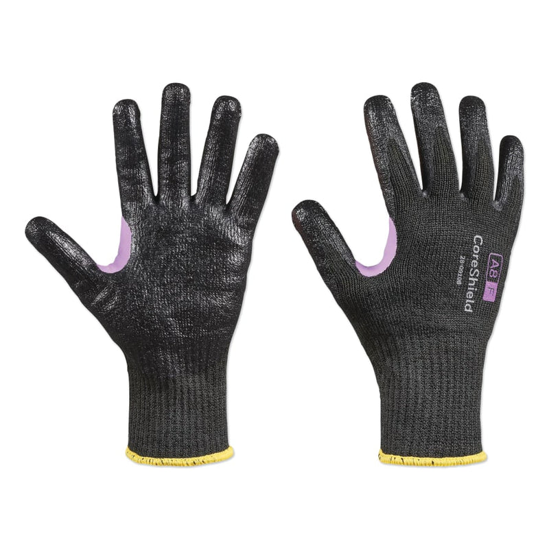Coreshield™A8/F Coated Cut Resistant Gloves, 10/XL, HPPE/KEVLAR®/Alloy, Smooth Nitrile, 10 Ga, Black