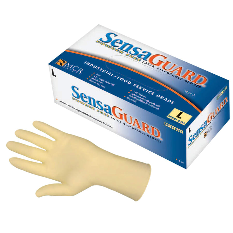 Disposable Latex Gloves, Powder Free, Rolled Cuff, 5 Mil, Nat. White, Large