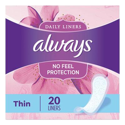 Always Thin Daily Panty Liners, Regular, 20/Pack, 24 Packs/Carton (08279)