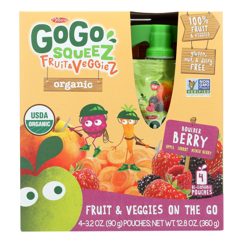Gogo Squeez Bolder Berry Organic Fruit & Veggiez On The Go - Case Of 12 - 4-3.2 Oz