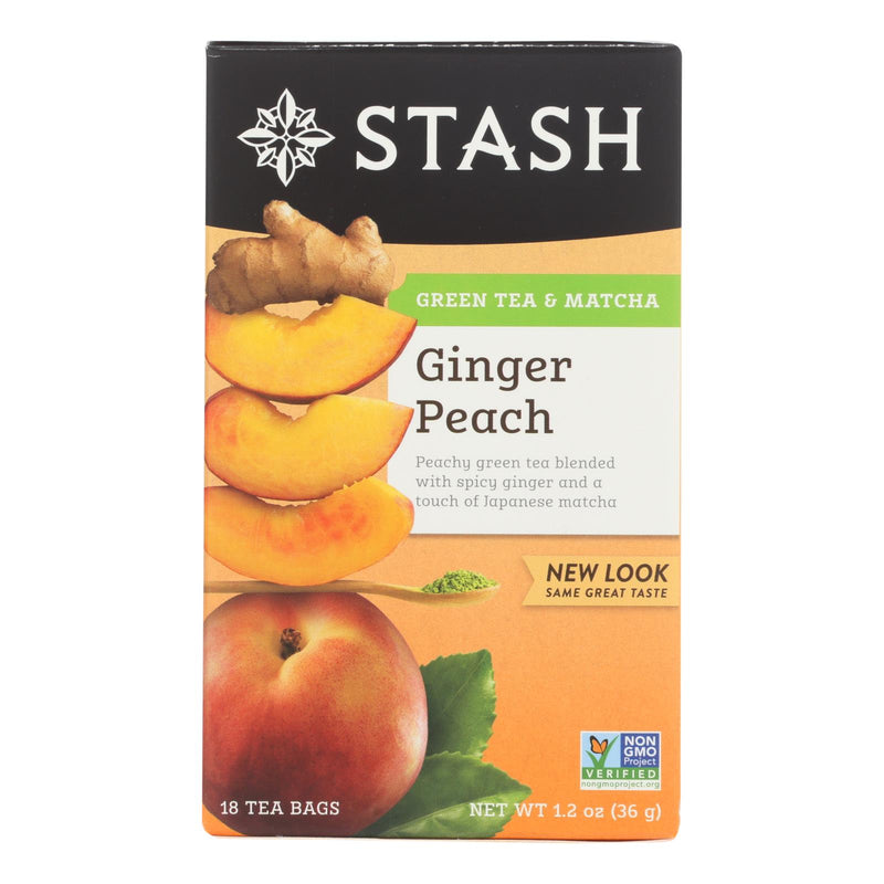 Stash Tea Ginger Peach Green W- Matcha - 18 Tea Bags - Case Of 6