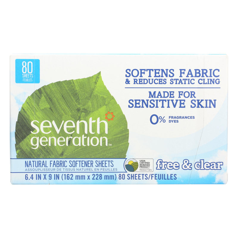 Seventh Generation Natural Fabric Softener Sheets - Free And Clear - Case Of 12 - 80 Count