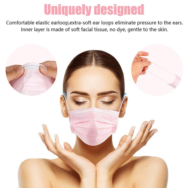 Premium Non-Medical Disposable 3-Ply ASTM Level 1 Face Mask for Adults (Pink), 50/Box