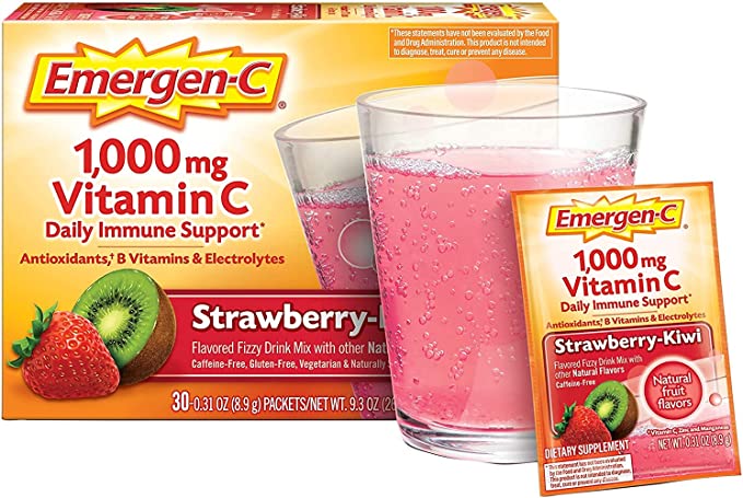 Emergen-C Vitamin C 1000mg Powder (30 Count, Strawberry Kiwi Flavor, 1 Month Supply), with Antioxidants, B Vitamins and Electrolytes, Dietary Supplement Fizzy Drink Mix, Caffeine Free