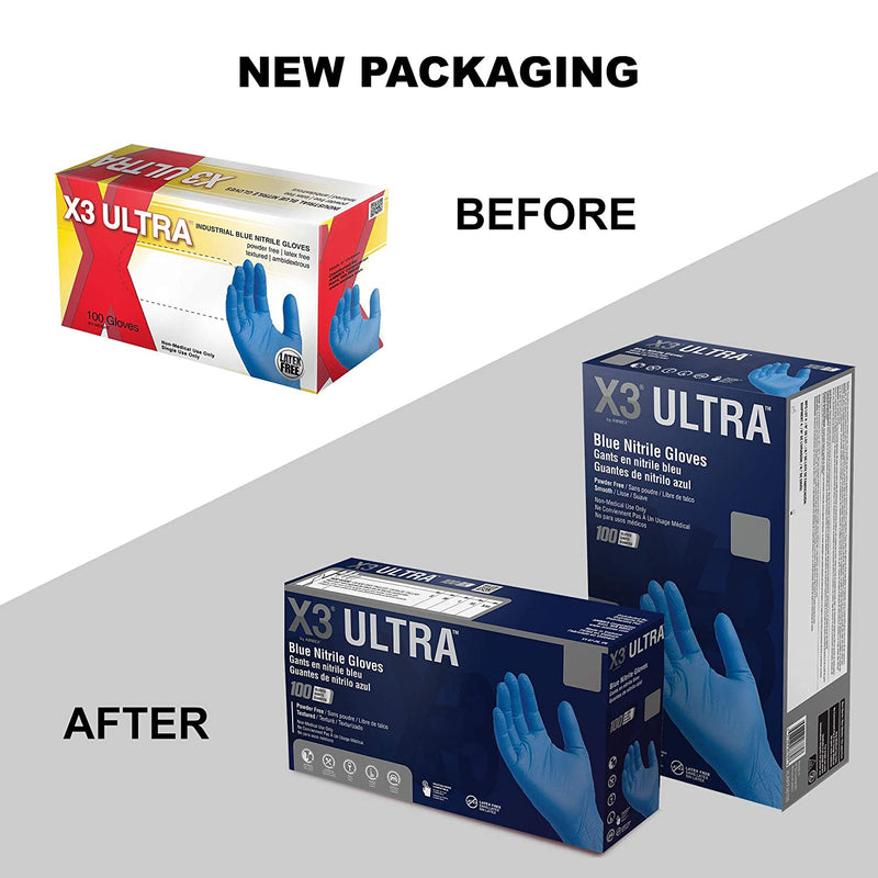 X3 Ultra Blue Nitrile Powder Free Disposable Gloves