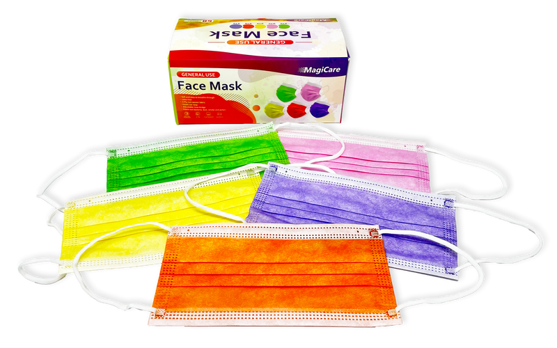MagiCare 3-Ply ASTM Level 1 Non-Medical Face Masks (Neon Colors - Green, Pink, Blue, Yellow & Orange), 2000/Case
