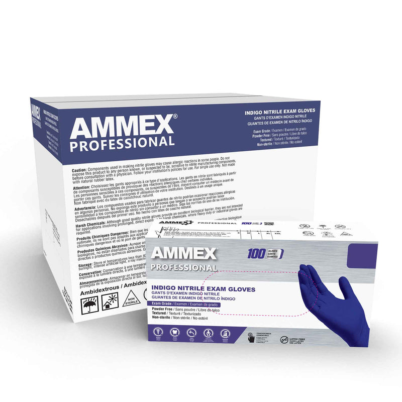 AMMEX Indigo Nitrile Exam Latex Free Disposable Gloves