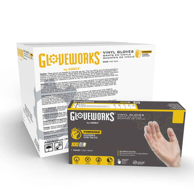 Gloveworks Clear Vinyl Industrial Powdered Disposable Gloves