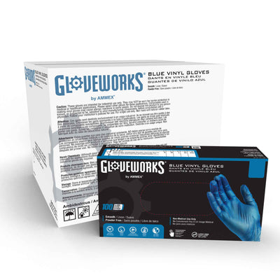 Gloveworks Blue Vinyl Industrial Latex Free Disposable Gloves