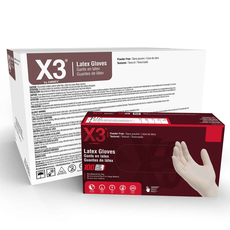 AMMEX LX3 Ivory Latex Industrial Powder Free Disposable Gloves