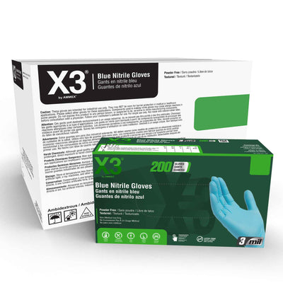 AMMEX X3D Blue Nitrile Industrial Latex Free Disposable Gloves