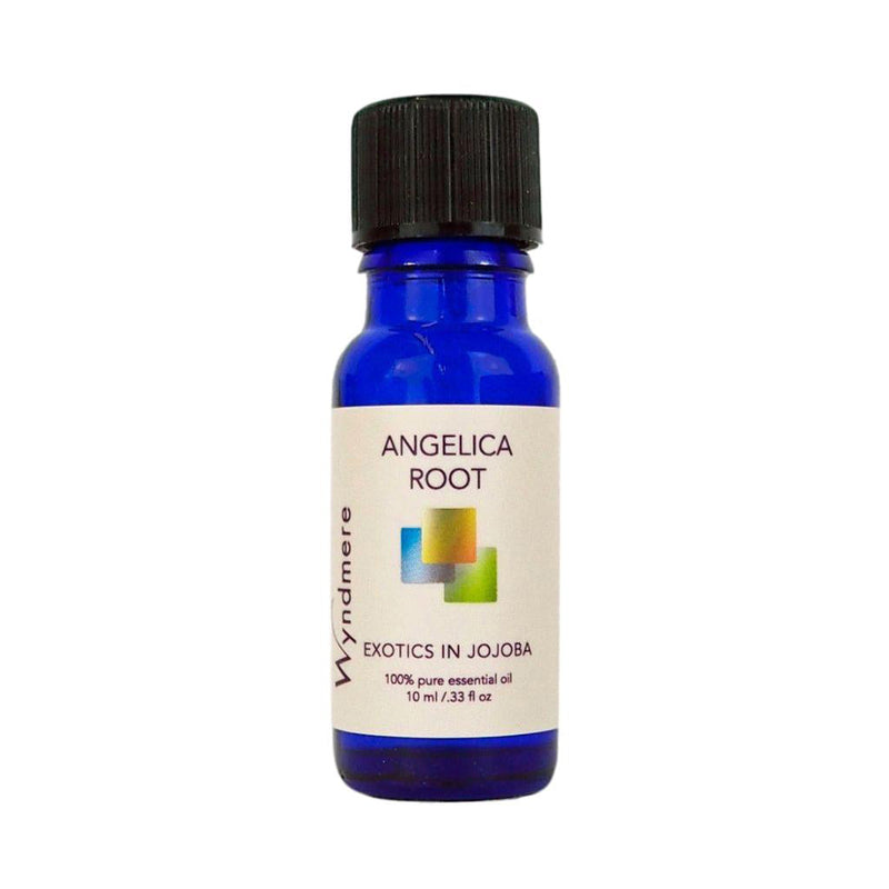 Wyndmere Angelica Root Essential Oil diluted in Jojoba in a 10ml cobalt blue bottle