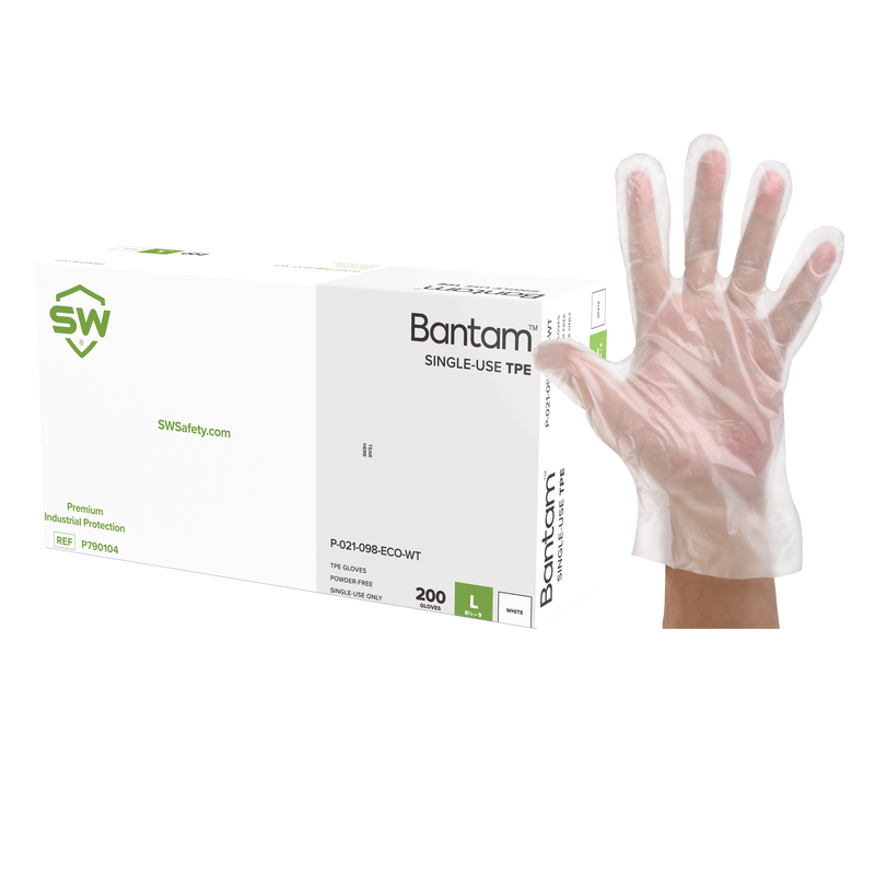 Bantam White Single-Use Thermoplastic Elastomer (TPE) Gloves