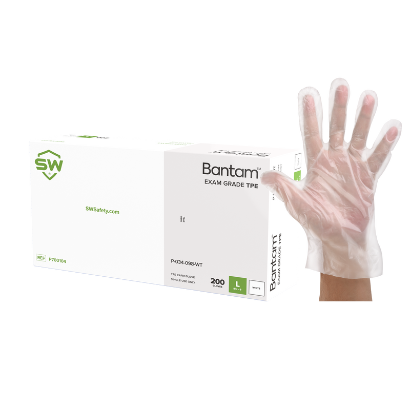 Bantam White Exam Biodegradable Grade Thermoplastic Elastomer (TPE) Gloves