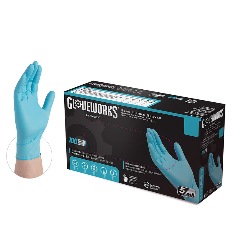 Gloveworks Blue Nitrile Industrial Latex Free Disposable Gloves