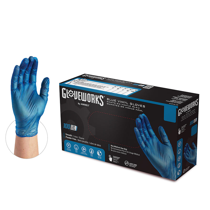 Gloveworks Blue Vinyl Industrial Latex Free Disposable Gloves