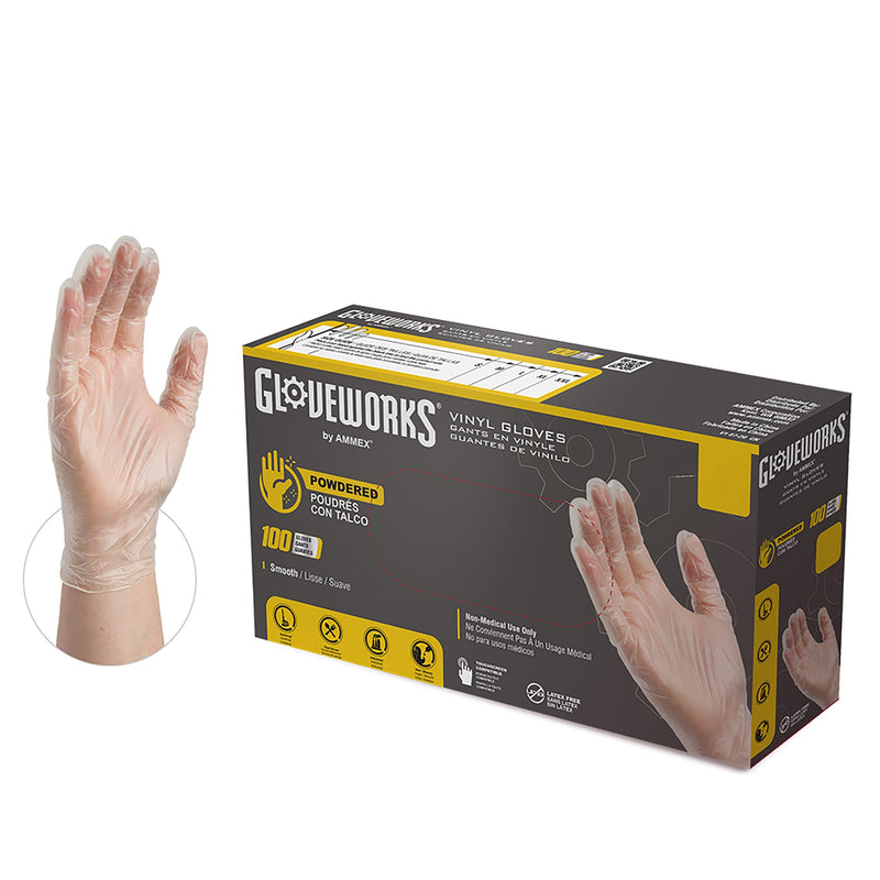 Gloveworks Clear Vinyl Industrial Powdered Disposable Gloves