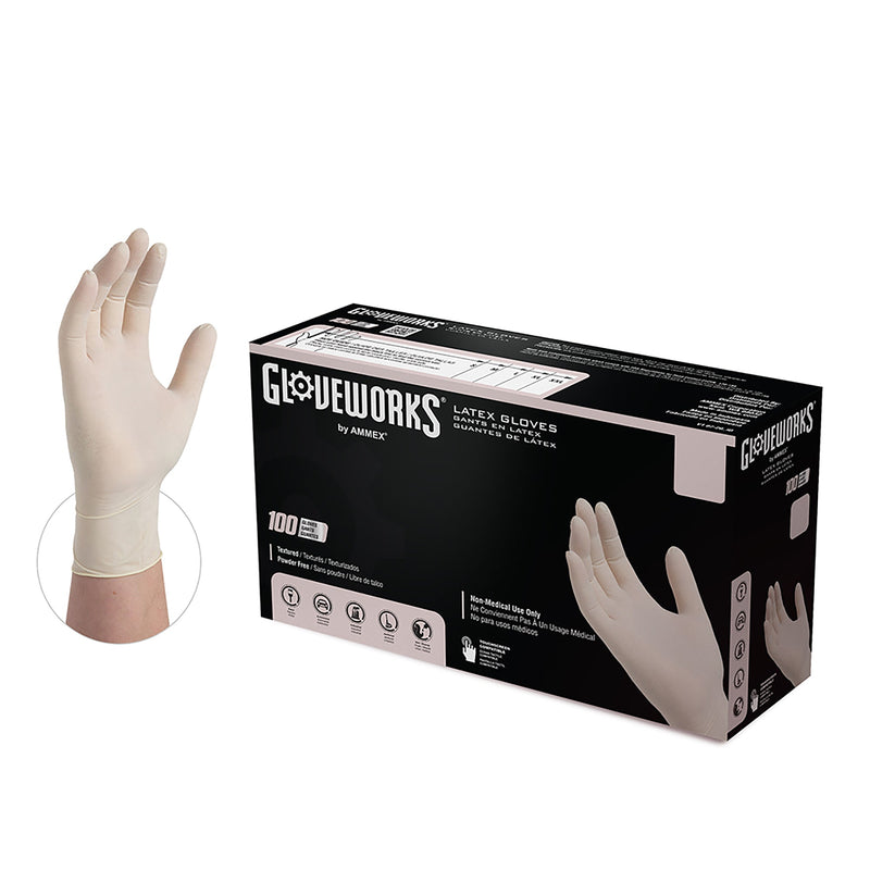 Gloveworks Ivory Latex Industrial Powder Free Disposable Gloves, 1000/Case